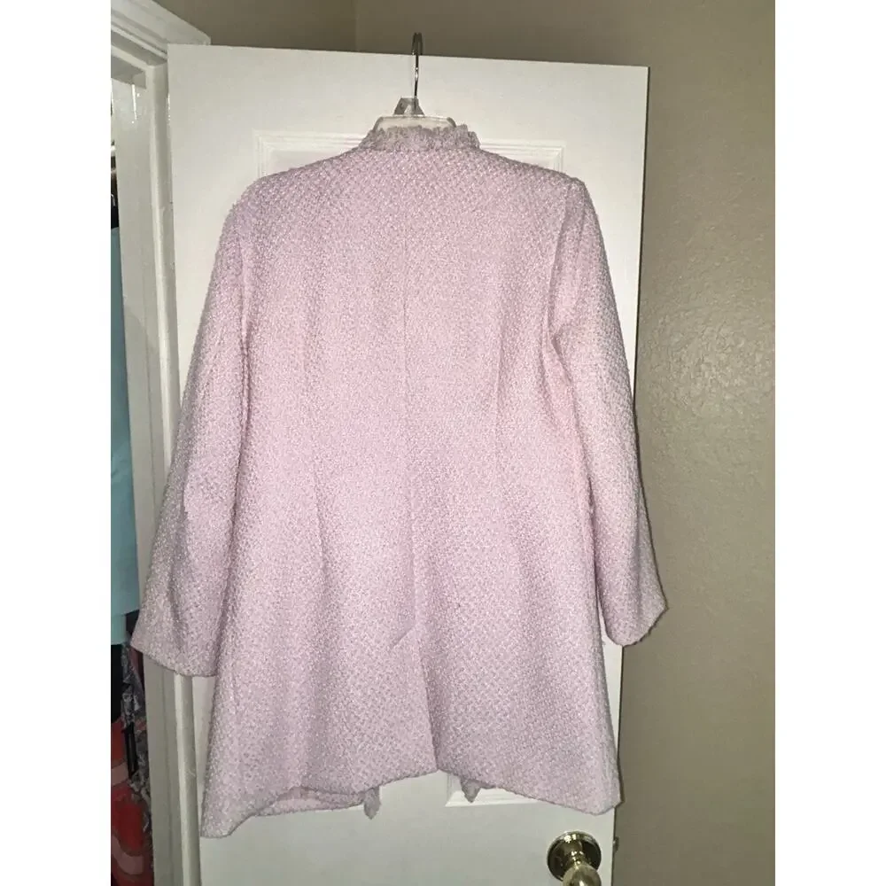 Venus Open Front Tweed Fringe Jacket, light pink Long size medium Size 8 Career - Picture 8 of 12